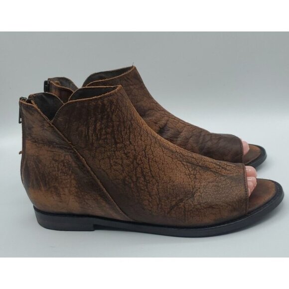 Free People Open Toe Boot Sandal Brown Distressed Leather Back Zip Size 10 - Picture 3 of 10